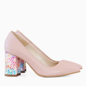 Pantofi dama cu toc comod din piele naturala roz Celia