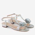 Sandale dama  argintii din piele naturala decorate cu pampon Tiffany