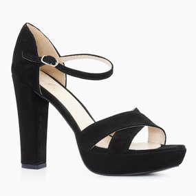 Sandale cu platforma si toc din piele intoarsa neagra Annika