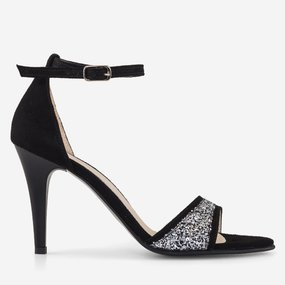 Sandale cu toc din piele intoarsa cu glitter Loulou