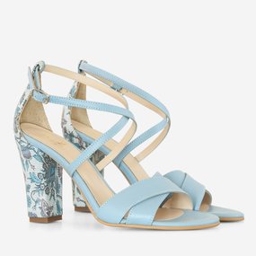 Sandale cu toc din piele naturala bleu Filipa