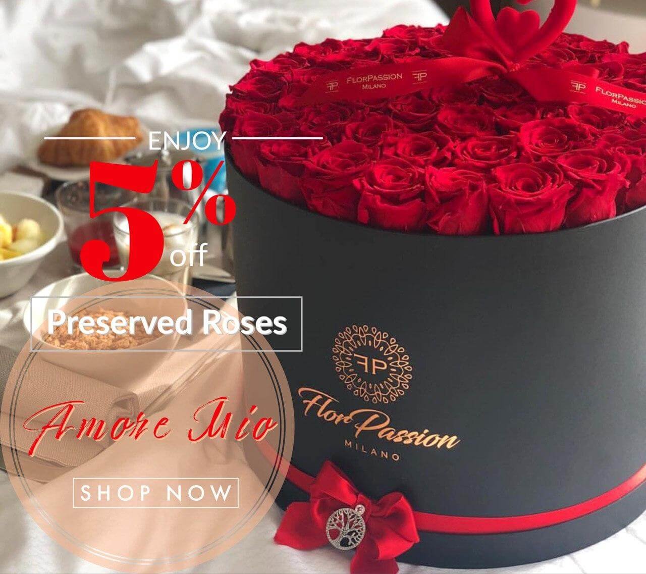 Preserved Red Roses Box Same Day Delivery Milan